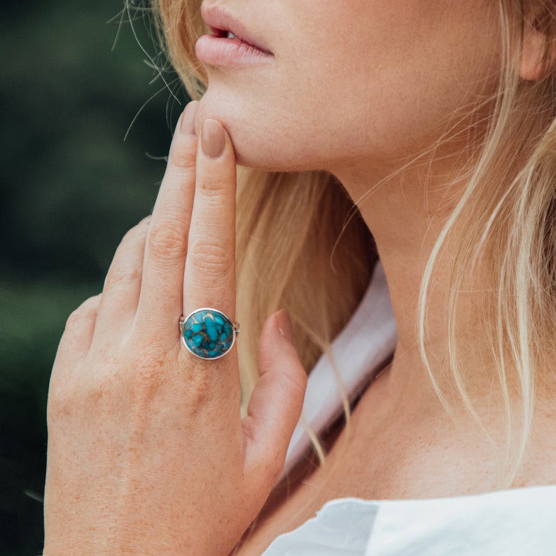 Dorsya - copper turquoise sterling silver ring, boho ring, accessories, statement ring, gift for her, gemstone ring, meaningful jewellery