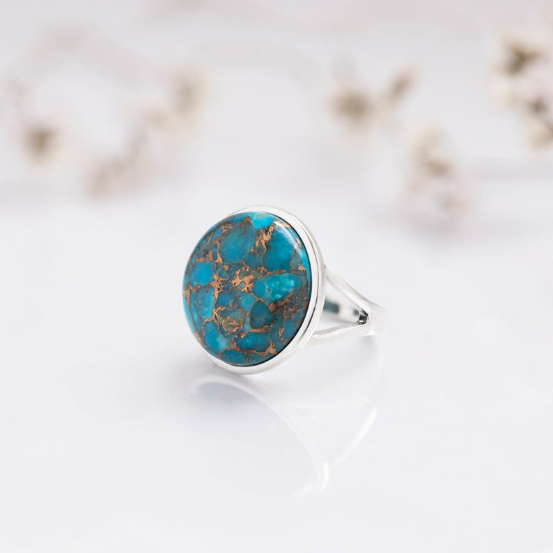 Dorsya - copper turquoise sterling silver ring, boho ring, accessories, statement ring, gift for her, gemstone ring, meaningful jewellery