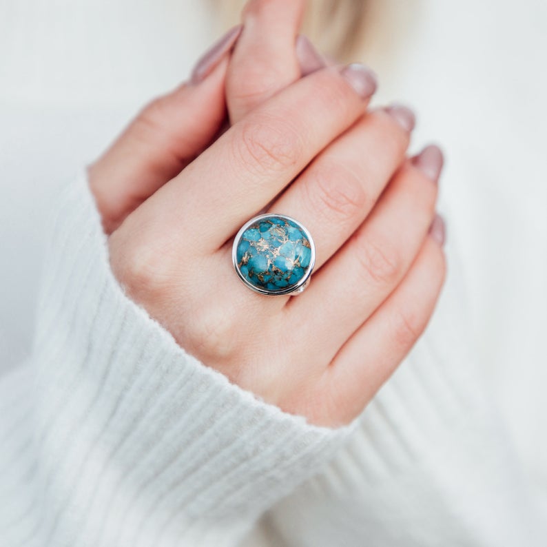 Dorsya - copper turquoise sterling silver ring, boho ring, accessories, statement ring, gift for her, gemstone ring, meaningful jewellery