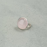Alina rose quartz ring, gemstone ring, silver ring, statement ring, silver jewellery, accessories - Dorsya