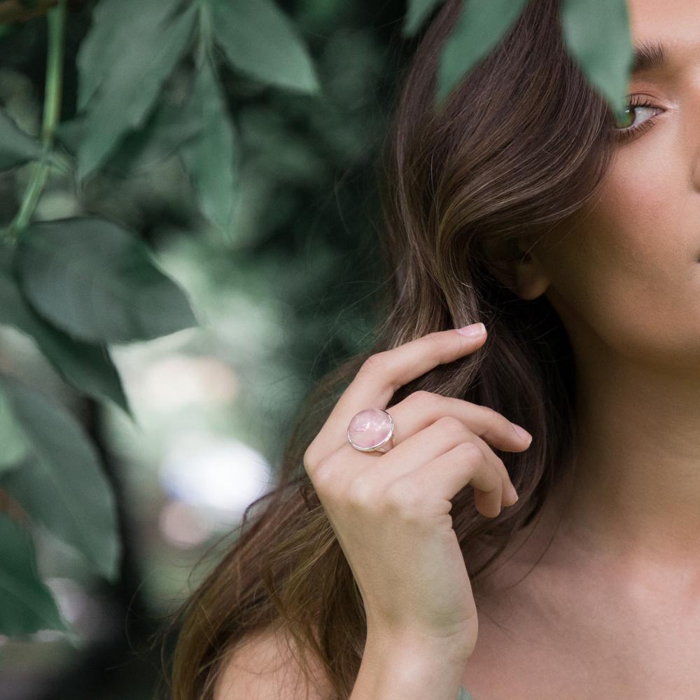 Alina rose quartz ring, gemstone ring, silver ring, statement ring, silver jewellery, accessories - Dorsya