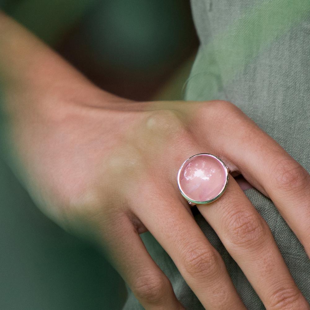 Rose quartz silver ring store
