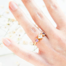 Load image into Gallery viewer, Amethyst, Topaz and Garnet gemstone silver ring, gold lated, jewellery, gift, ring - Dorsya