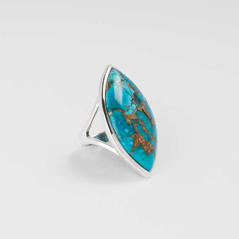 Dorsya - copper turquoise gemstone sterling silver ring, boho ring, accessories, statement ring, gift for her, gemstone ring, meaningful jewellery
