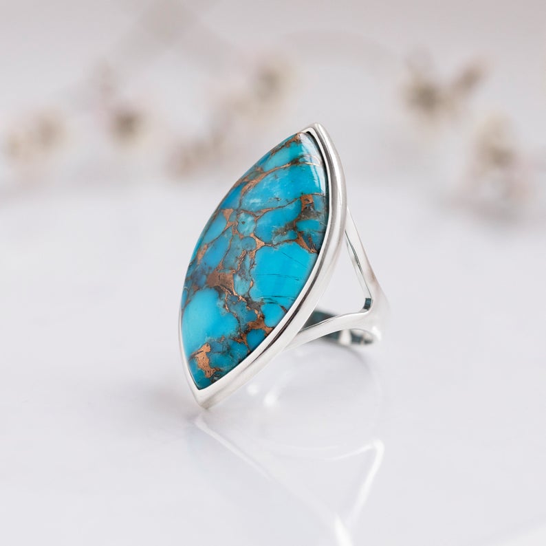 Dorsya - copper turquoise gemstone sterling silver ring, boho ring, accessories, statement ring, gift for her, gemstone ring, meaningful jewellery