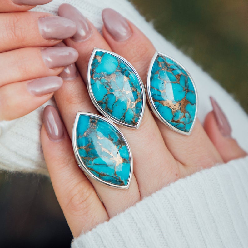 Dorsya - copper turquoise gemstone sterling silver ring, boho ring, accessories, statement ring, gift for her, gemstone ring, meaningful jewellery