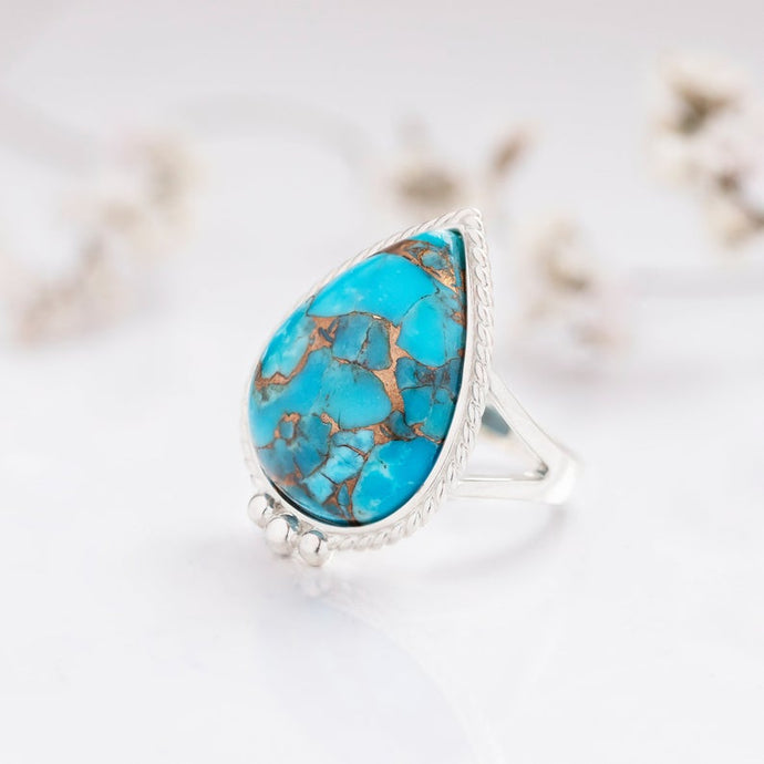 Dorsya - copper turquoise gemstone sterling silver ring, boho ring, accessories, statement ring, gift for her, gemstone ring, meaningful jewellery