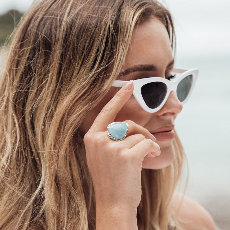Dorsya - aquamarine gemstone sterling silver ring, boho ring, accessories, statement ring, gift for her, gemstone ring, meaningful jewellery