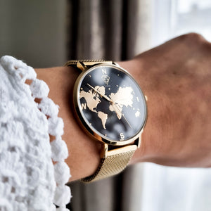 gold watch, ladies watch, woman watch, world map watch, minimalist watch, designer watch - dorsya
