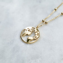 Load image into Gallery viewer, world map necklace, gold necklace, gold world map necklace, gold coin necklace  dorsya