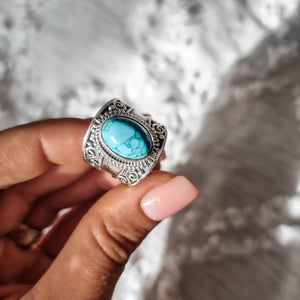 silver ring, gemstone ring, turquoise ring, boho ring, statement ring, bohemian jewellery, silver jewellery, gift fot her, handcrafted ring - dorsya