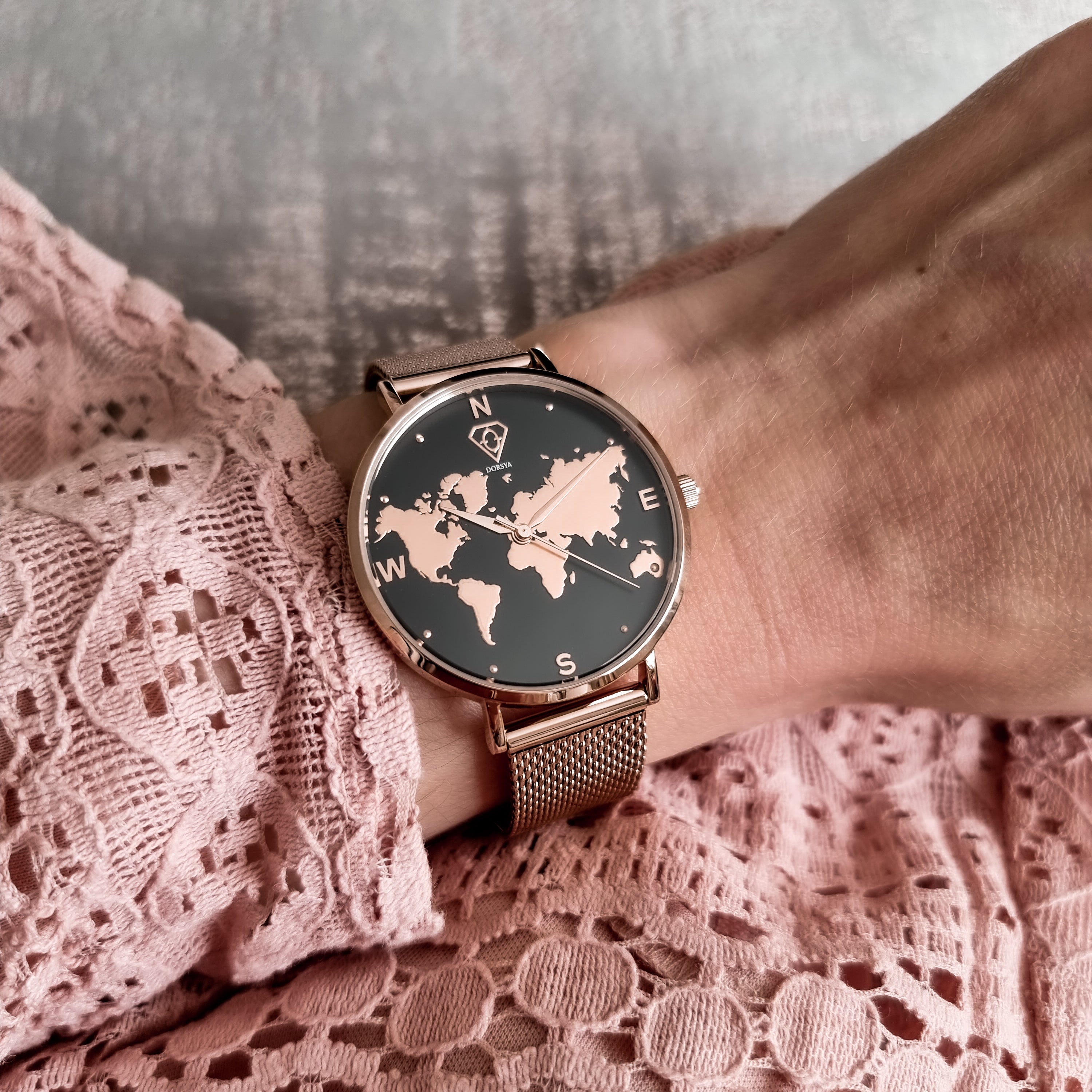Asteria gold world map minimalist watch by Dorsya
