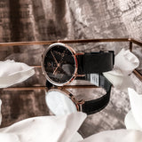 Dorsya| Fortuna world map black mesh watch 