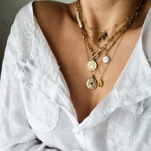 Load image into Gallery viewer, Dorsya necklace, world map necklace, bar necklace, coin necklace, best friend necklace, pearl necklace, chunky chain necklace, teardrop necklace, gold necklace, gold jewellery, gold accessories