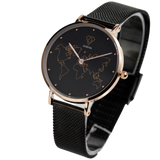 Dorsya| Fortuna world map black mesh watch 