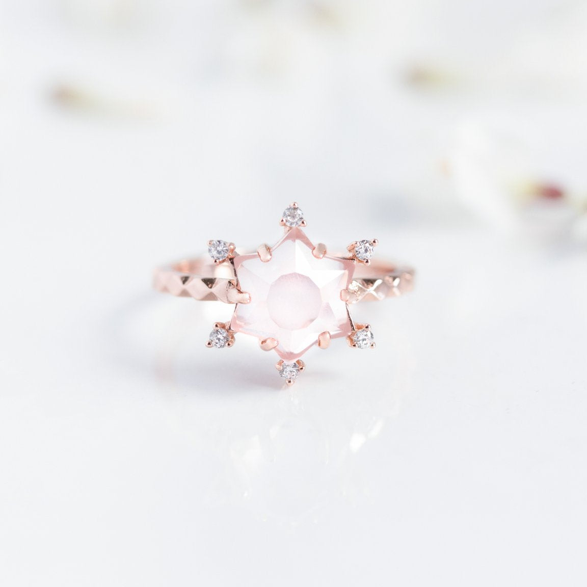 Hydra ~ Rose Quartz Ring in Rose Gold, jewellery, ring, rose gold ring, accessories, gift, women jewellery - Dorsya