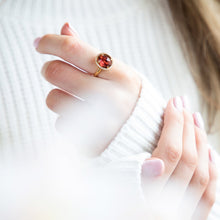 Load image into Gallery viewer, Garnet gemstone Ring in Gold plated, sterling silver base ring, gift, jewellery, accessories, semi precious stone ring -Dorsya