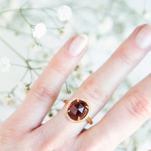 Load image into Gallery viewer, Garnet gemstone Ring in Gold plated, sterling silver base ring, gift, jewellery, accessories, semi precious stone ring -Dorsya
