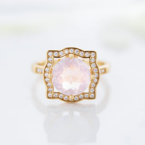 Leda ~ Rose Quartz Ring in Gold, gold ring, gold jewellery, rose quartz ring, gemstone ring, gift, women jewellery, accessories - Dorsya