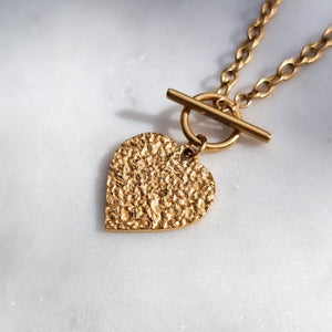 Love ~ 18K Gold Heart T Bar Necklace, heart necklace, gold heart necklace, t bar necklace, gold t bar necklace- dorsya