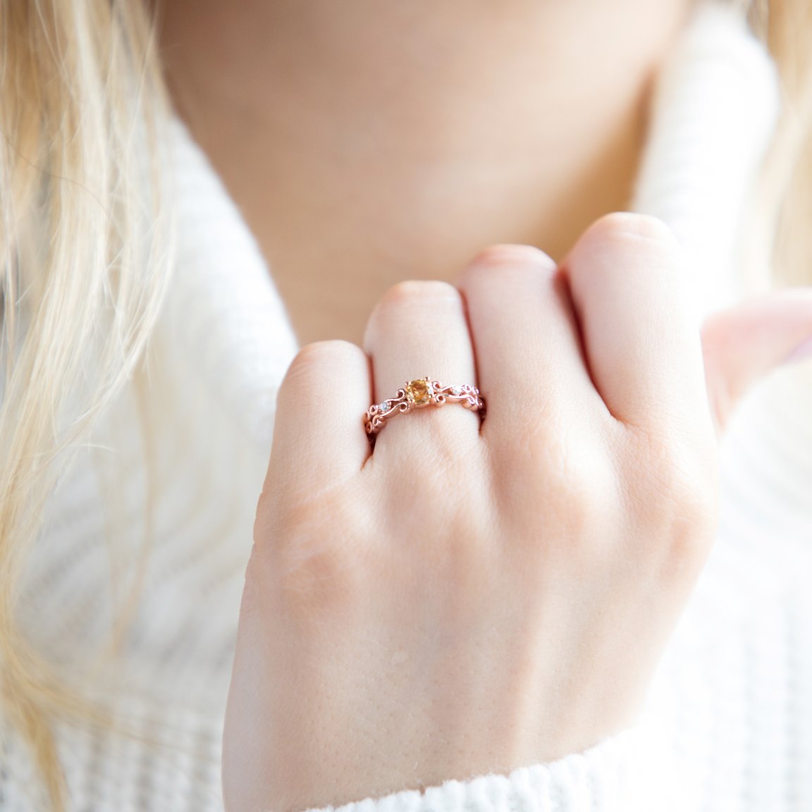 Mab -citrine gemstone Ring in rose Gold plated, sterling silver base ring, gift, jewellery, accessories, semi precious stone ring -Dorsya