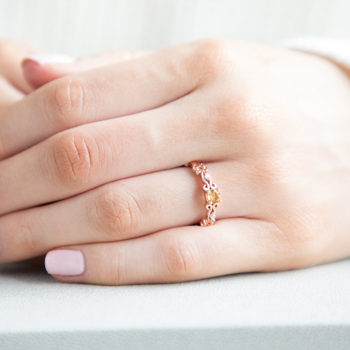 Mab -citrine gemstone Ring in rose Gold plated, sterling silver base ring, gift, jewellery, accessories, semi precious stone ring -Dorsya