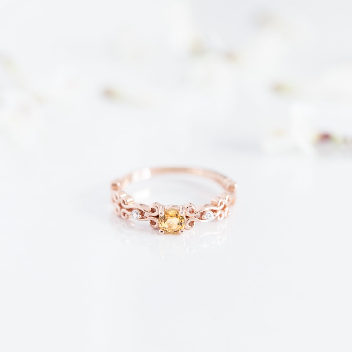 Mab -citrine gemstone Ring in rose Gold plated, sterling silver base ring, gift, jewellery, accessories, semi precious stone ring -Dorsya
