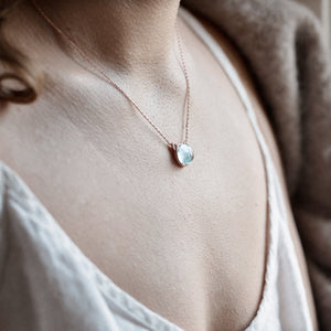 blue topaz Necklace - semi precious stone necklace, rose gold necklace, jewellery -Dorsya