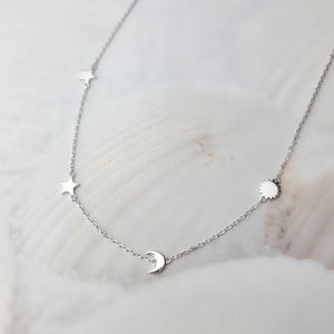 Make a Wish Star Moon Sun Necklace, celestial necklace, silver necklace, gold necklace -dorsya