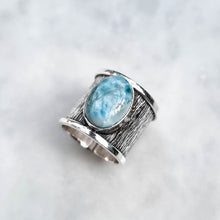Load image into Gallery viewer, larimar ring, silver ring, adjustable ring, gemstone ring, statement ring, handcrafted ring, boho ring - dorsya