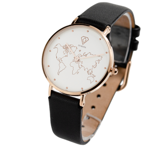 Dorsya | Meili  world map black leather watch 