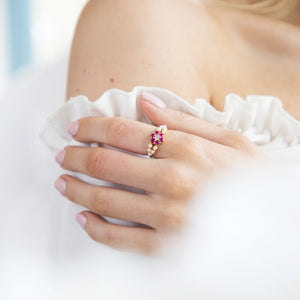 Pearl and Ruby Ring in Gold, jewellery, silver ring, gemstone ring-Dorsya