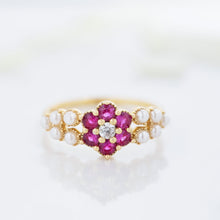 Load image into Gallery viewer, Pearl and Ruby Ring in Gold, jewellery, silver ring, gemstone ring-Dorsya