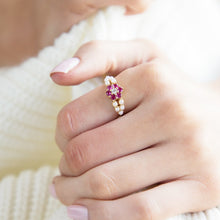 Load image into Gallery viewer, Pearl and Ruby Ring in Gold, jewellery, silver ring, gemstone ring-Dorsya