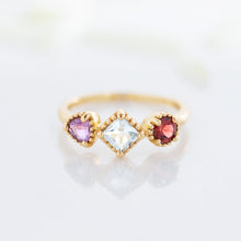Load image into Gallery viewer, Amethyst, Topaz and Garnet gemstone silver ring, gold lated, jewellery, gift, ring - Dorsya