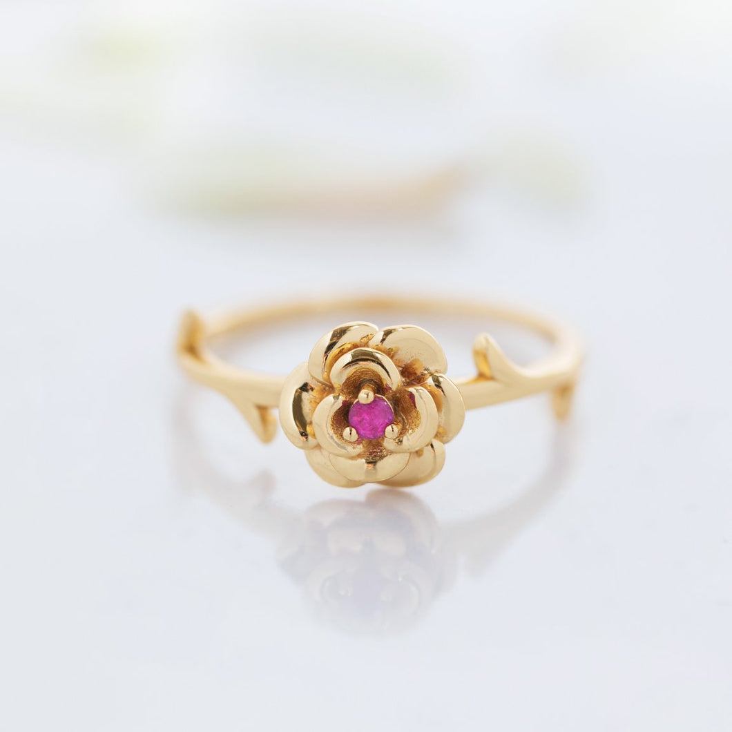 Ruby gemstone silver ring, gold lated, jewellery, gift, ring - Dorsya