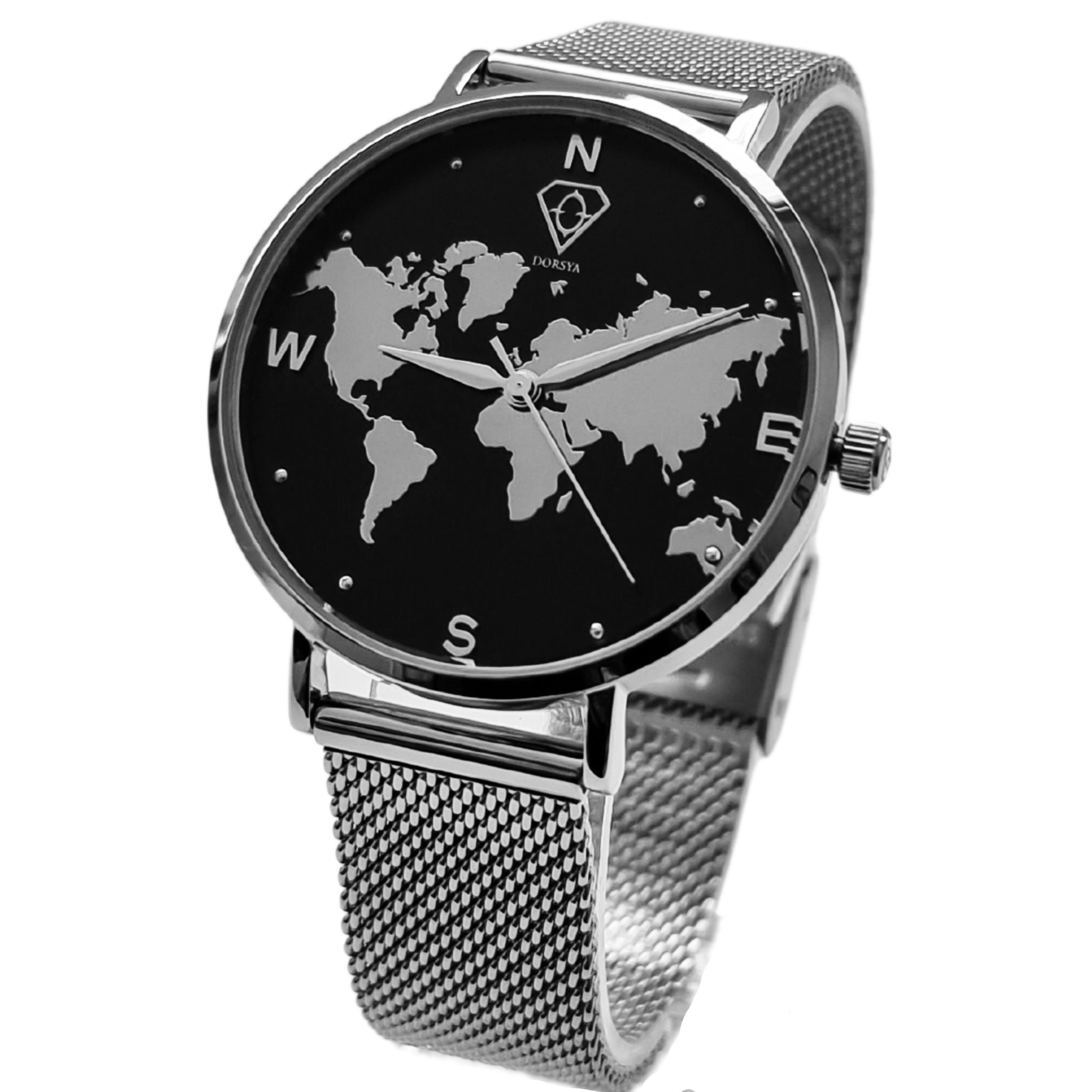 Selene silver world map watch, minimalistic watch, woman watch, Dorsya watch
