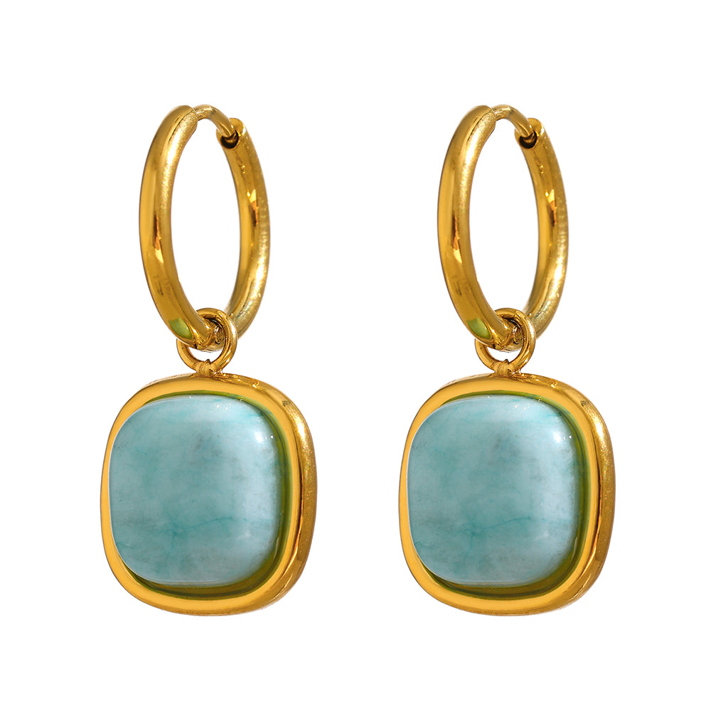 Tianhe Hoop Drop Earring Set, hoop earring, huggie earring, gemstone earring, gold earring-dorsya