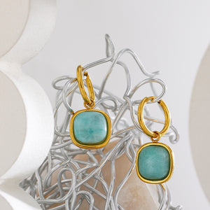 Tianhe Hoop Drop Earring Set, hoop earring, huggie earring, gemstone earring, gold earring-dorsya