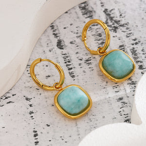 Tianhe Hoop Drop Earring Set, hoop earring, huggie earring, gemstone earring, gold earring-dorsya