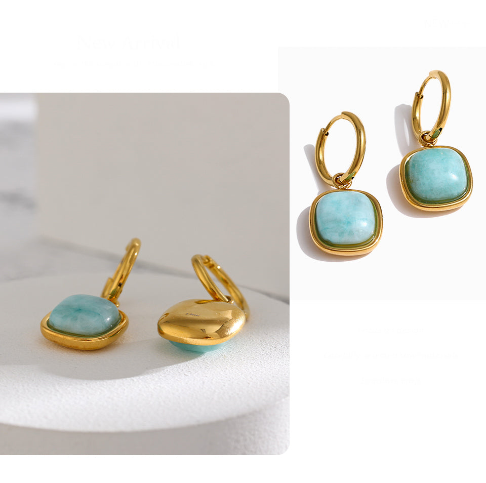 Tianhe Hoop Drop Earring Set, hoop earring, huggie earring, gemstone earring, gold earring-dorsya