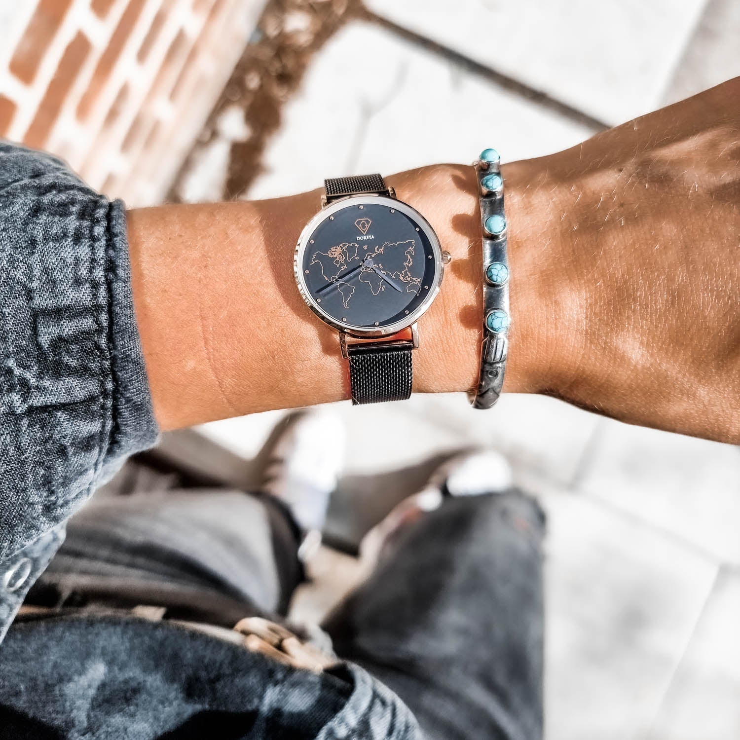 rose gold watch, black watch, world map watch, woman watch - dorsya