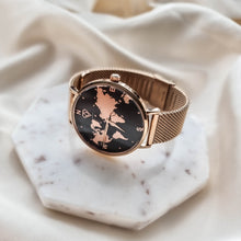 Load image into Gallery viewer, rose gold watch, ladies watch, woman watch, world map watch, minimalist watch, designer watch - dorsya