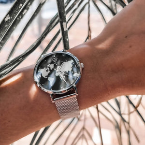 silver watch, ladies watch, woman watch, world map watch, minimalist watch, designer watch - dorsya