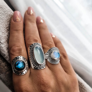 labradorite ring, silver ring, statement ring, silver boho ring - dorsya