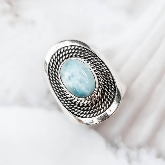 larimar ring, silver boho ring, silver statement ring, silver gemstone ring, handcrafted ring-