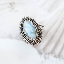 Load image into Gallery viewer, larimar ring, silver boho ring, silver statement ring, silver gemstone ring, handcrafted ring-dorsya