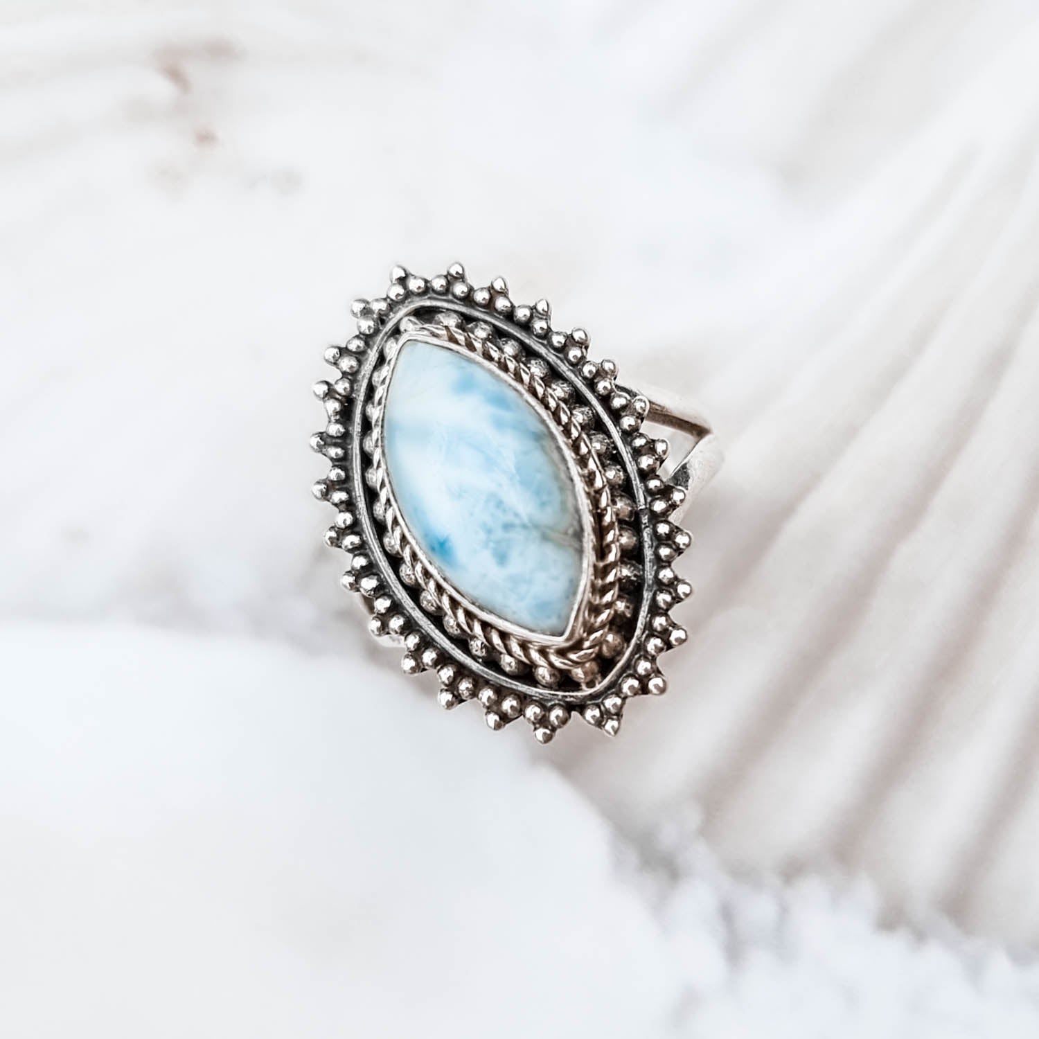 Stellamaris Silver Boho Ring with Larimar Stone