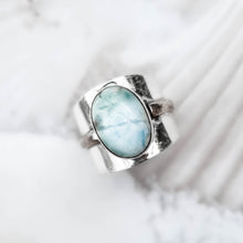 Load image into Gallery viewer, larimar ring, silver boho ring, silver statement ring, silver gemstone ring, handcrafted ring-