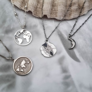 silver compass necklace, compass necklace, silver coin necklace, silver necklace - dorsya
